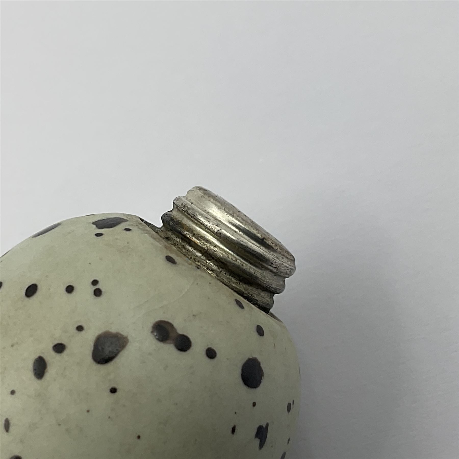 Victorian silver mounted scent bottle, modelled in the form of an egg, possibly McIntyre, the screw threaded cover stamped Silver, the body marked with registration no. 20772, H5.5cm