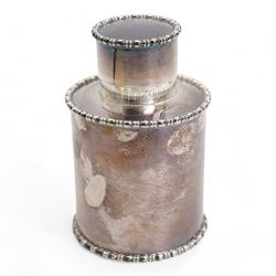 Silver cylindrical tea caddy with moulded edge H11cm Sheffield 1927 Maker Atkin Bros.