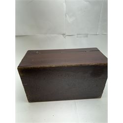 Three inlaid wooden boxes, together with an oak table top cabinet, tallest H42cm