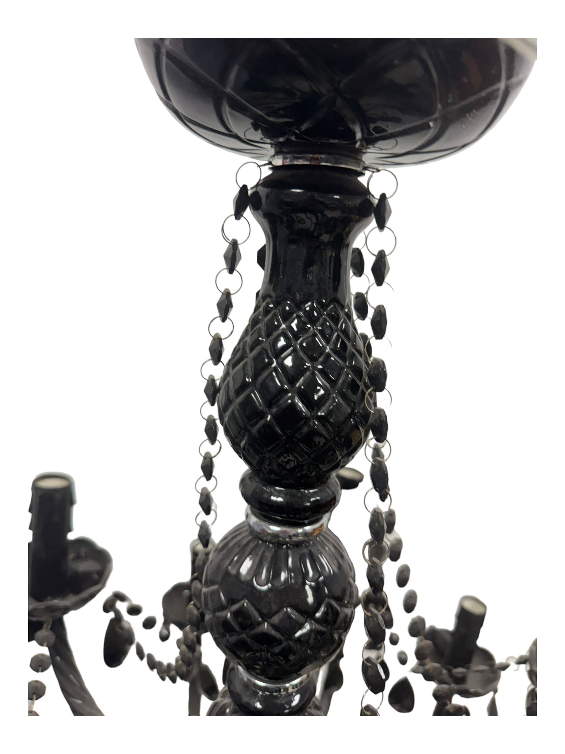 Two classical black glass fourteen branch chandeliers