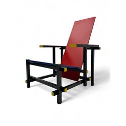 After Gerrit Rietveld (1888-1964) - 'Red and Blue Chair', in red, blue, black and yellow finish 