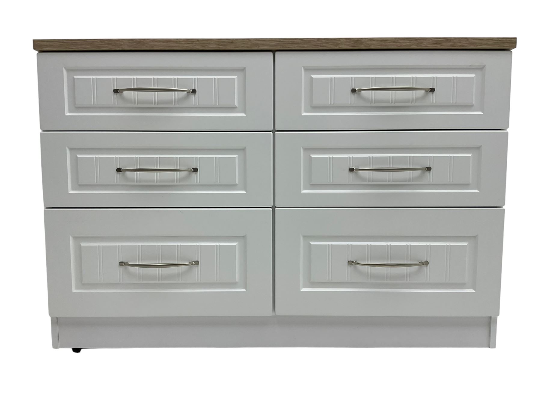 Oak and white finish six drawer chest 