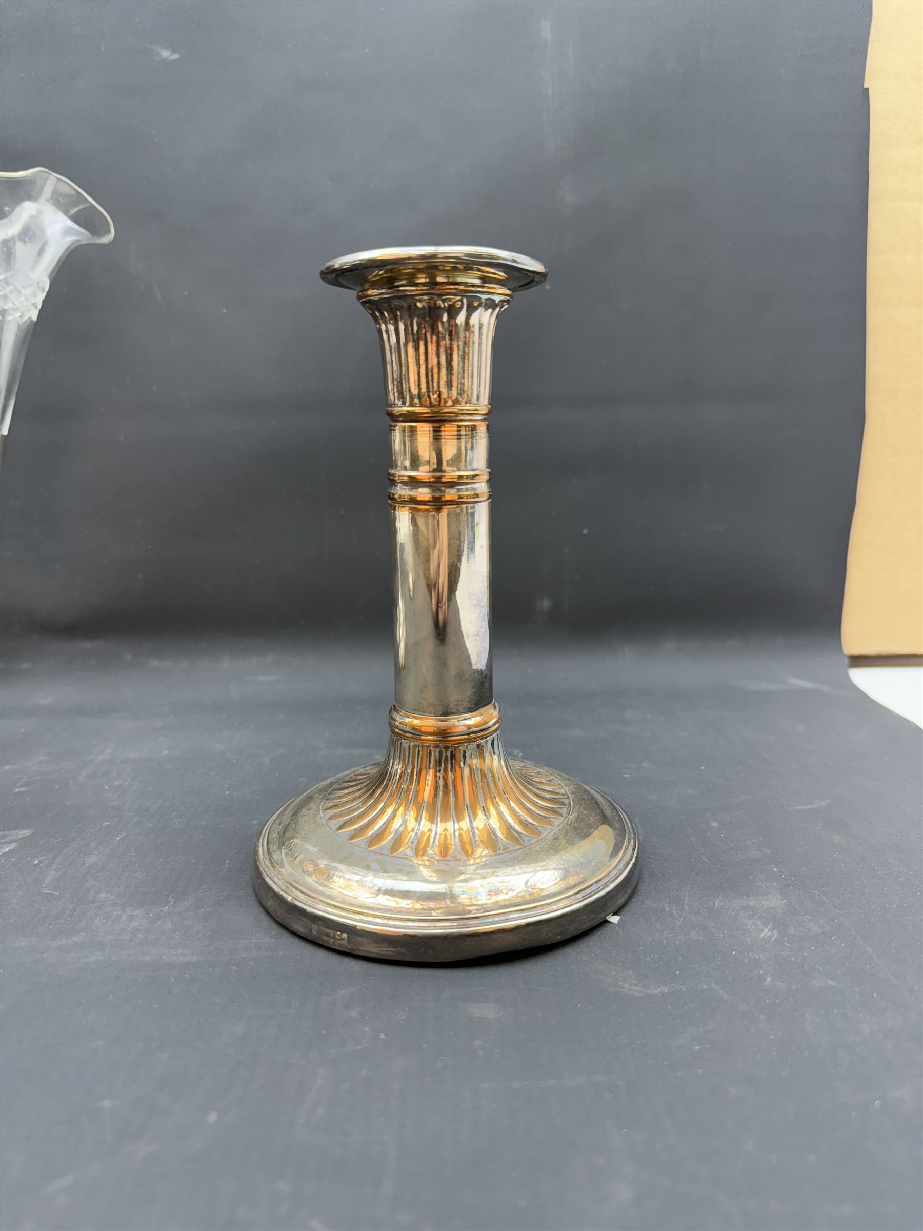 Walker & Hall Sheffield silver plated epergne and a pair of plated candle sticks, epergne H35cm