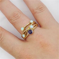 9ct gold amethyst and opal ring, hallmarked