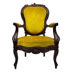 Victorian design walnut framed open armchair 