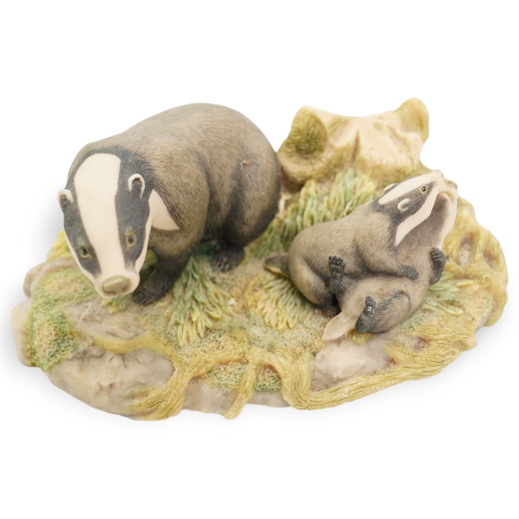 Border Fine Arts, Reaching for the High Bird (Labradors), by Ray Ayres, H26cm, Border Fine Arts badger group RW3, together with a Royal Doulton Cocker Spaniel HN1036, Royal Doulton Alsatian HN1116, together with other Royal Doulton and other models 