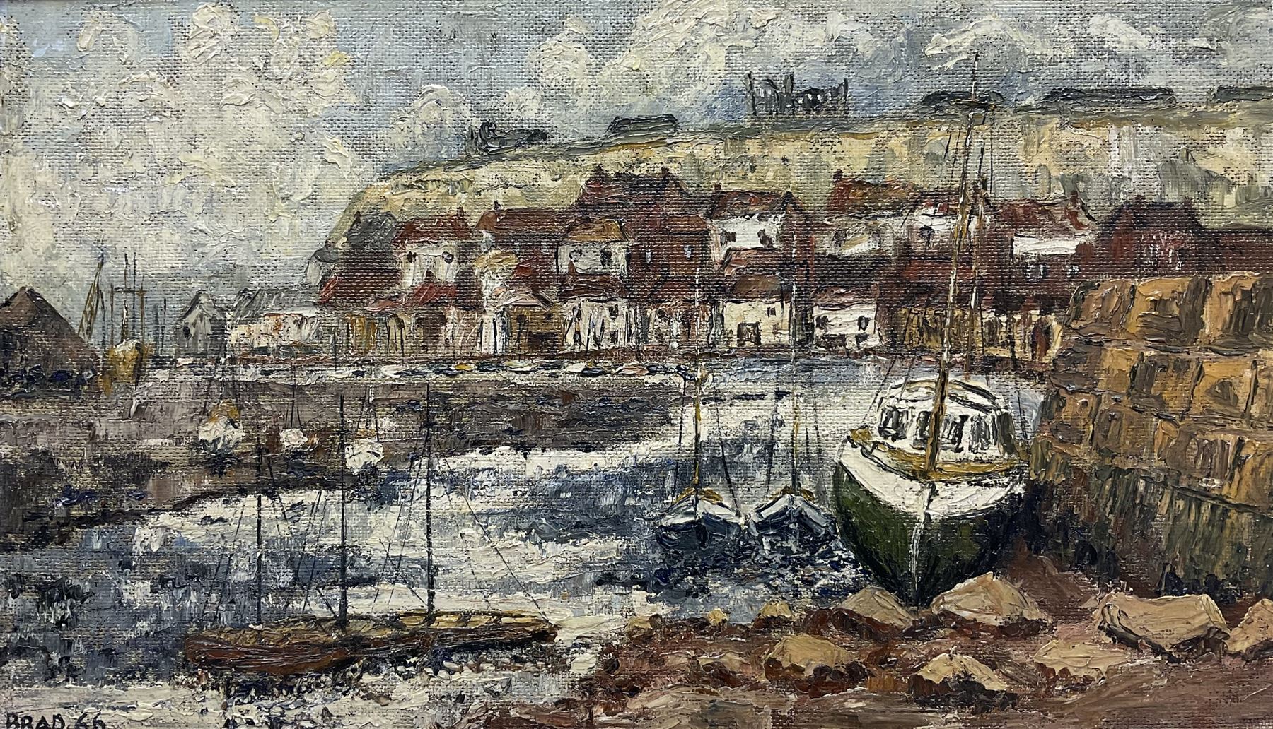 Brad (British Mid-20th Century): 'Whitby - North Yorks', oil on board signed and dated '66, titled verso 31cm x 53cm 