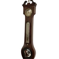 Late Victorian five glass mercury barometer - in a mahogany case with a swans necked pediment and finial , with an 8