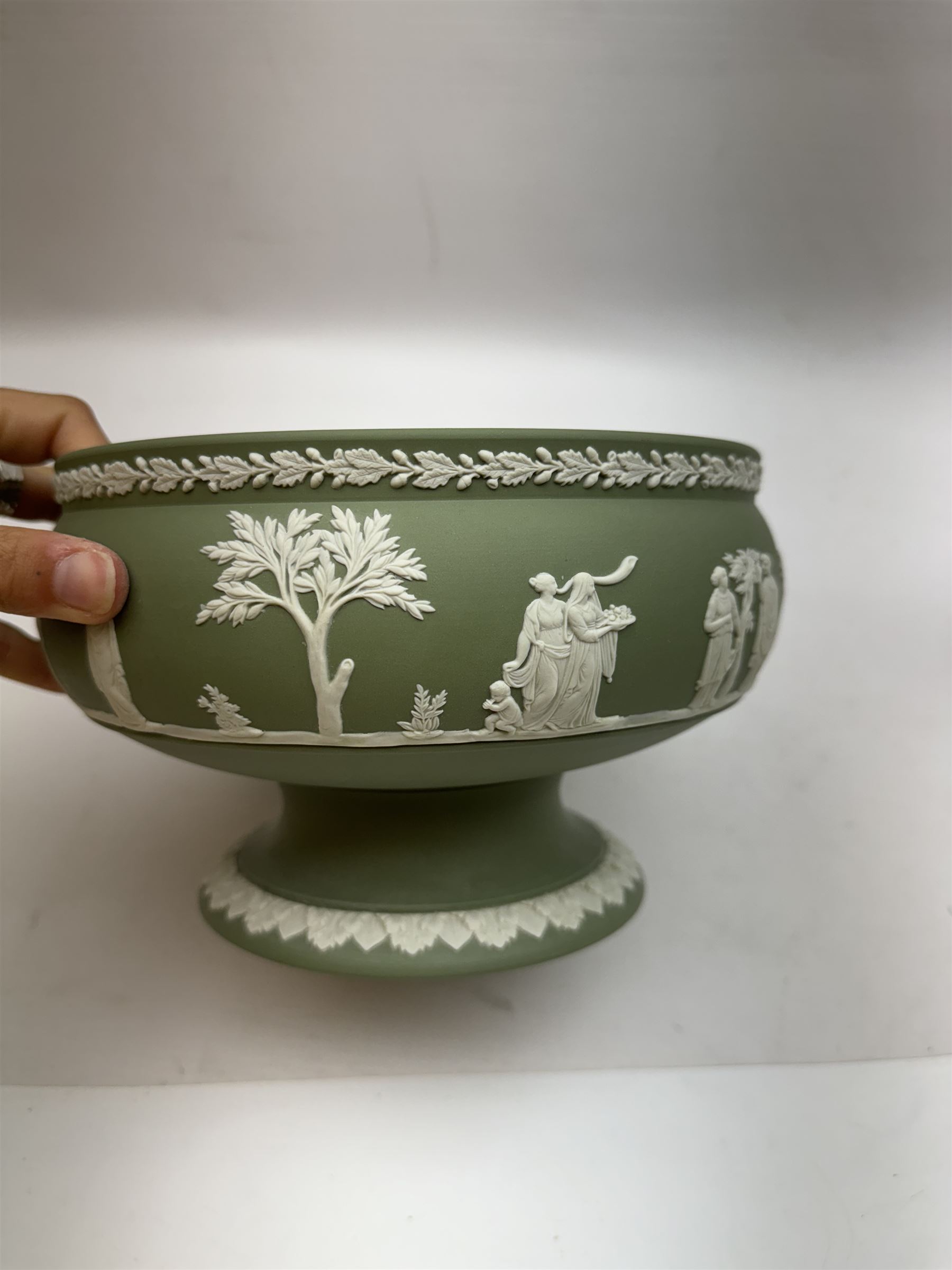 Wedgwood Jasperware stepped bowl, together with covered trinket box, vase and trinket dish, together with two Spode Italian pattern jars and dish