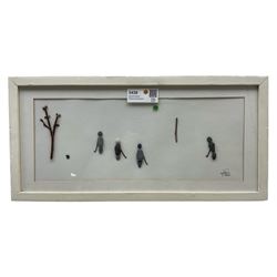 Contemporary work depicting a game of golf, primarily made with sticks and stones indistinctly signed 'Abson' 17cm x 43cm 