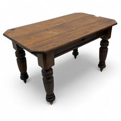 Late 19th century oak side table, rectangular plank top with moulded edge and chamfered co...