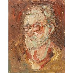 Barry De More (Yorkshire 1948-2023): 'Self Portrait with Glasses', oil and impasto on boar...