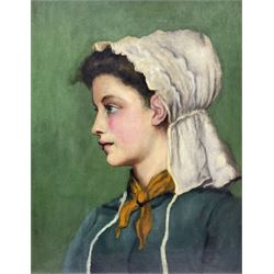 EPH (British 19th Century): Portrait of a Girl with a Yellow Scarf, oil on canvas signed with initials 45cm x 35cm 