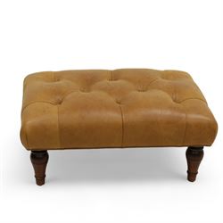 Laura Ashley Lancaster Georgian design armchair, upholstered in buttoned Colorado tanleather, with matching footstool