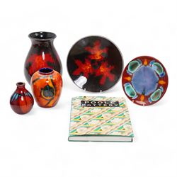 Poole Pottery Maple pattern vase H26cm and plate signed by Nicola Massarella, together wit...