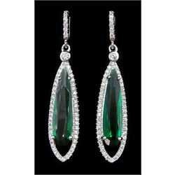 Pair of silver green paste stone and cubic zirconia pendant earrings, stamped 925