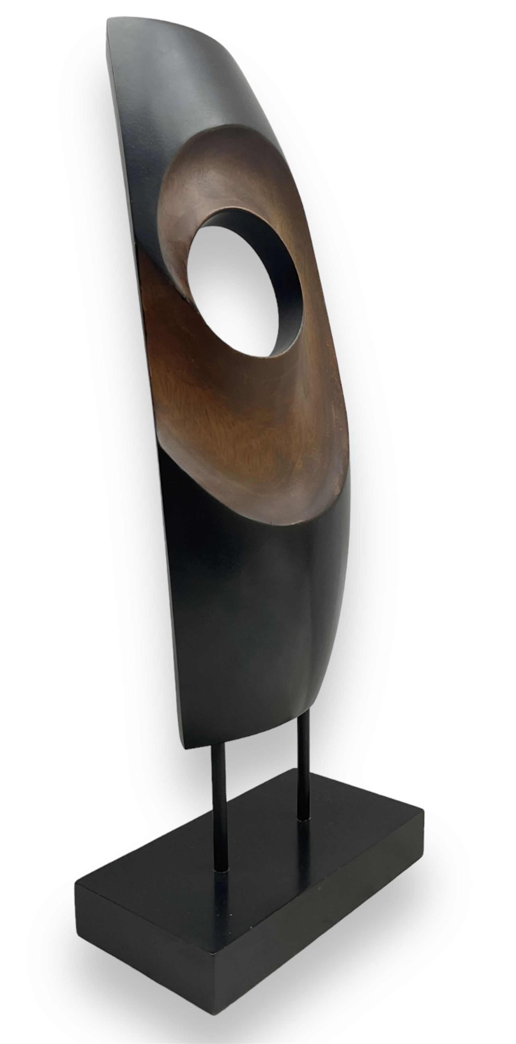 St Ives School (20th century): Abstracts, pair of ebonised hardwood sculptures, H47.5cm including base