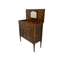 Edwardian walnut gentleman's tallboy, moulded hinged lid enclosing divisions, long drawer over two short drawers and panelled cupboard, turned supports terminating at ceramic castors