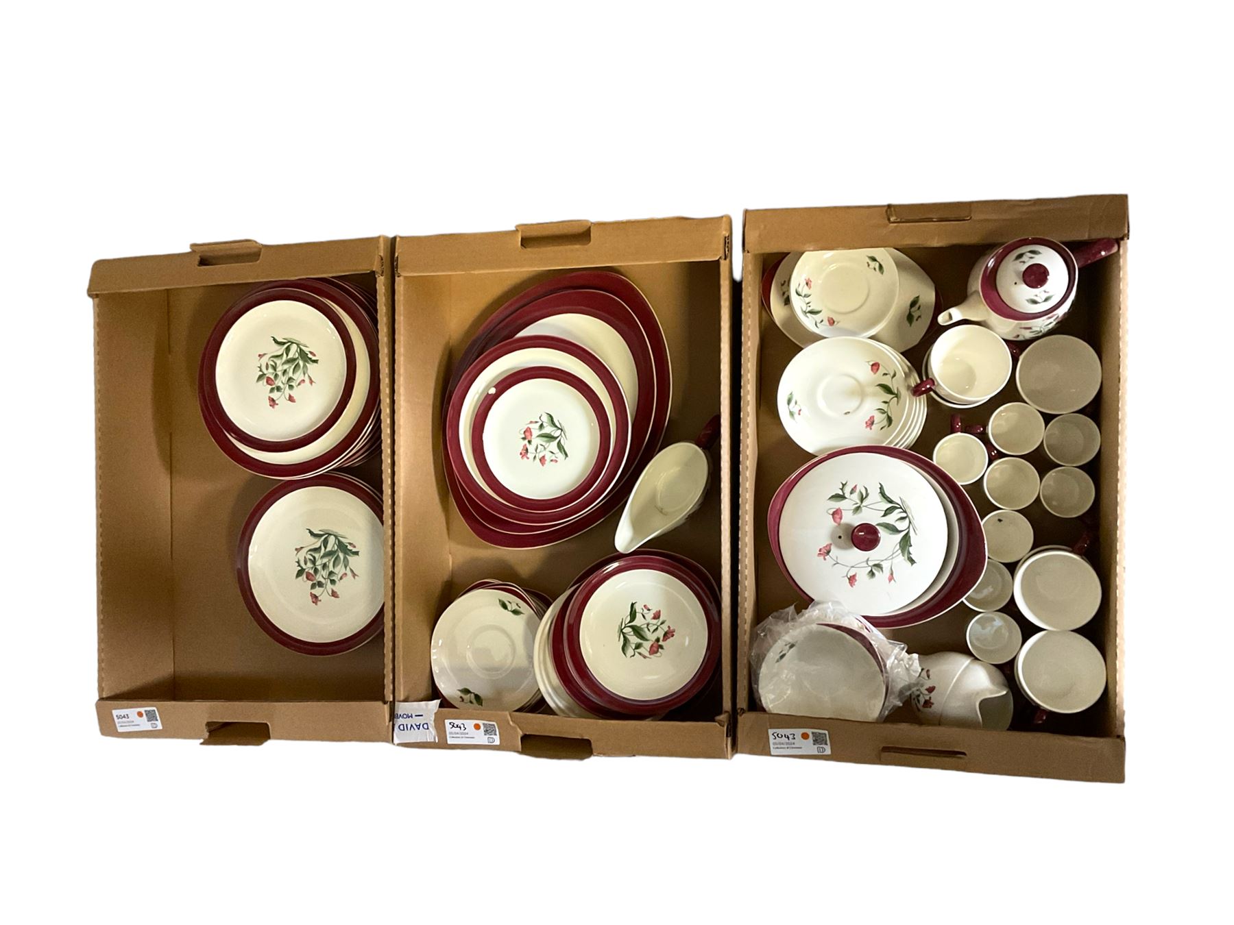 Wedgwood Mayfield pattern tea and dinner, including teapot, dinner plates, cups and saucers coffee cans etc, in three boxes  