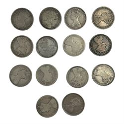 Fourteen Queen Victoria 'Gothic' one florin coins