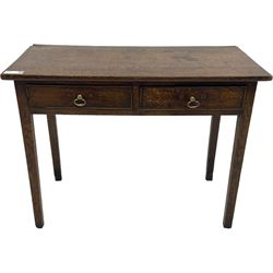 19th century oak side table, rectangular top over two drawers, on square tapering supports 