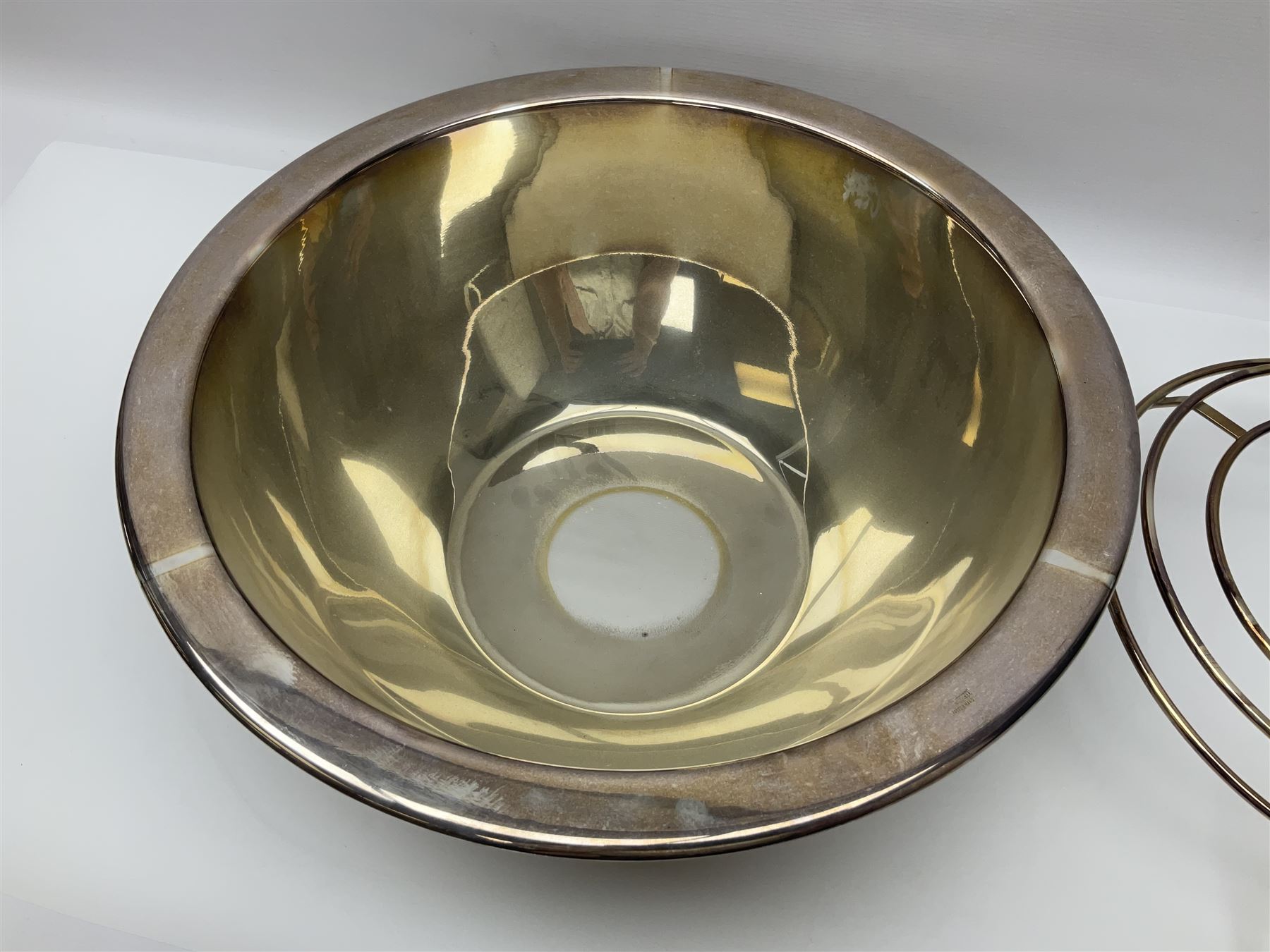 Large silver-plated champagne cooler, by Cassetti Fatto A Mano Italy, of plain circular form, with flat rim, D44.5cm