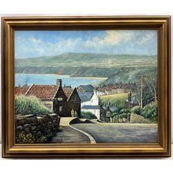 Jack Rigg (British 1927-2023): Bank Top 'Robin Hood's Bay 1962', oil on canvas signed and titled, dated 2002 verso 59cm x 74cm