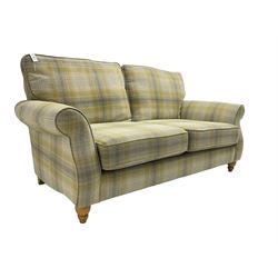 NEXT Home - traditional shaped two seat sofa upholstered in lime and grey tartan fabric