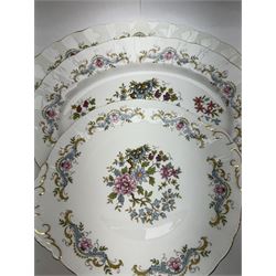 Royal Staffordshire Mandarin pattern tea and dinner wares, including six dinner plates, six side plates, serven twin handled bowls, covered dish etc 