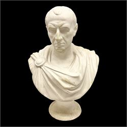 Composite bust of a classical figure of the Roman Julius Caesar being raised on a socle plinth, H62cm