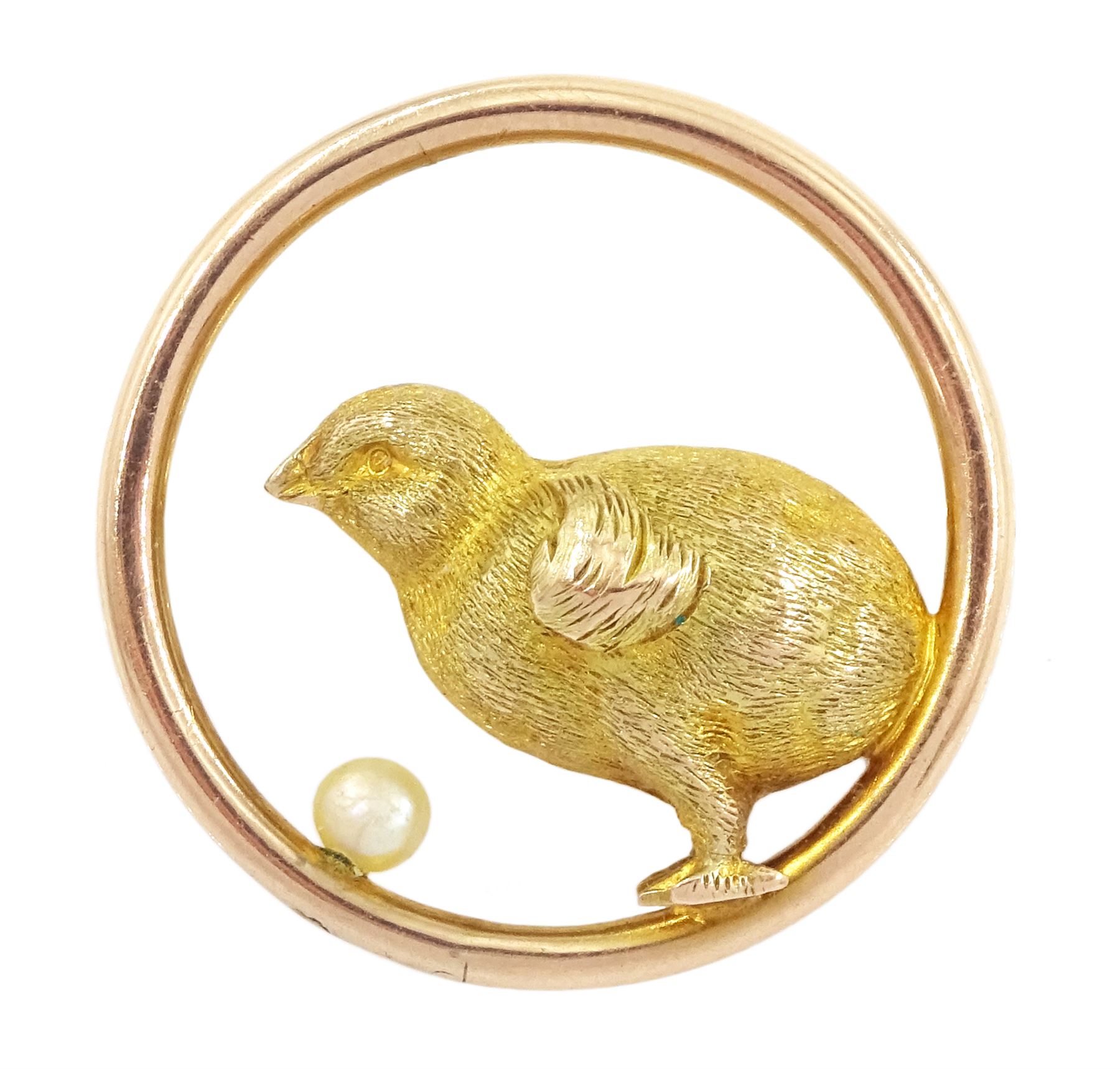 Early 20th century gold chick and pearl circular brooch