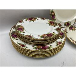 Royal Albert Old Country Roses pattern coffee set for four, comprising coffee pot, milk jug, cups and saucers, cake plate, together with six dinner plates, side plates etc (34) 