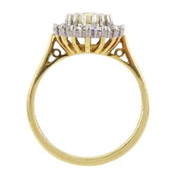 18ct gold opal and round brilliant cut diamond cluster ring, hallmarked, opal 0.66 carat, total diamond weight 0.36 carat