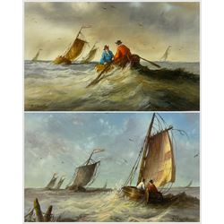 Ronald Cavalla (British 1940-): Sailing Boats Off the Coast, pair of oils on board signed 8.5cm x 12.5cm (2)