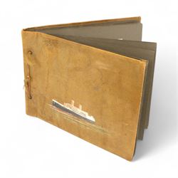 Early 20th century photograph album, documenting the travels of RMS Alcantara, with painti...