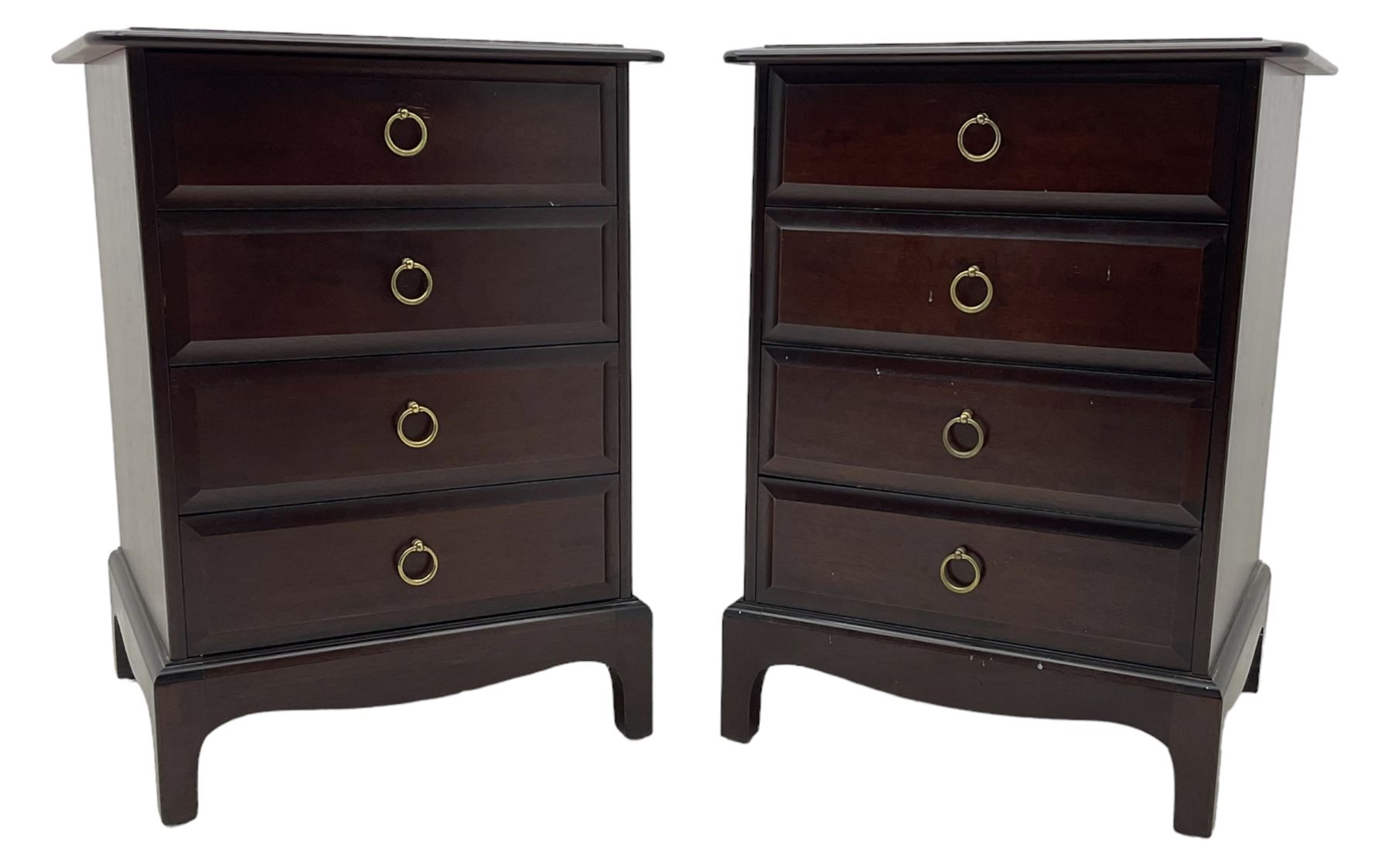 Stag Minstrel - pair of mahogany four drawer pedestal bedside lamp chests, on bracket feet