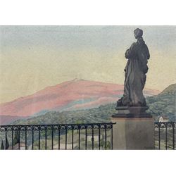 Nancy Ballantine Dykes (British 1919-?): 'Sunrise on Etna - Taormina Sicily', watercolour signed titled and dated 1958, 34cm x 48cm