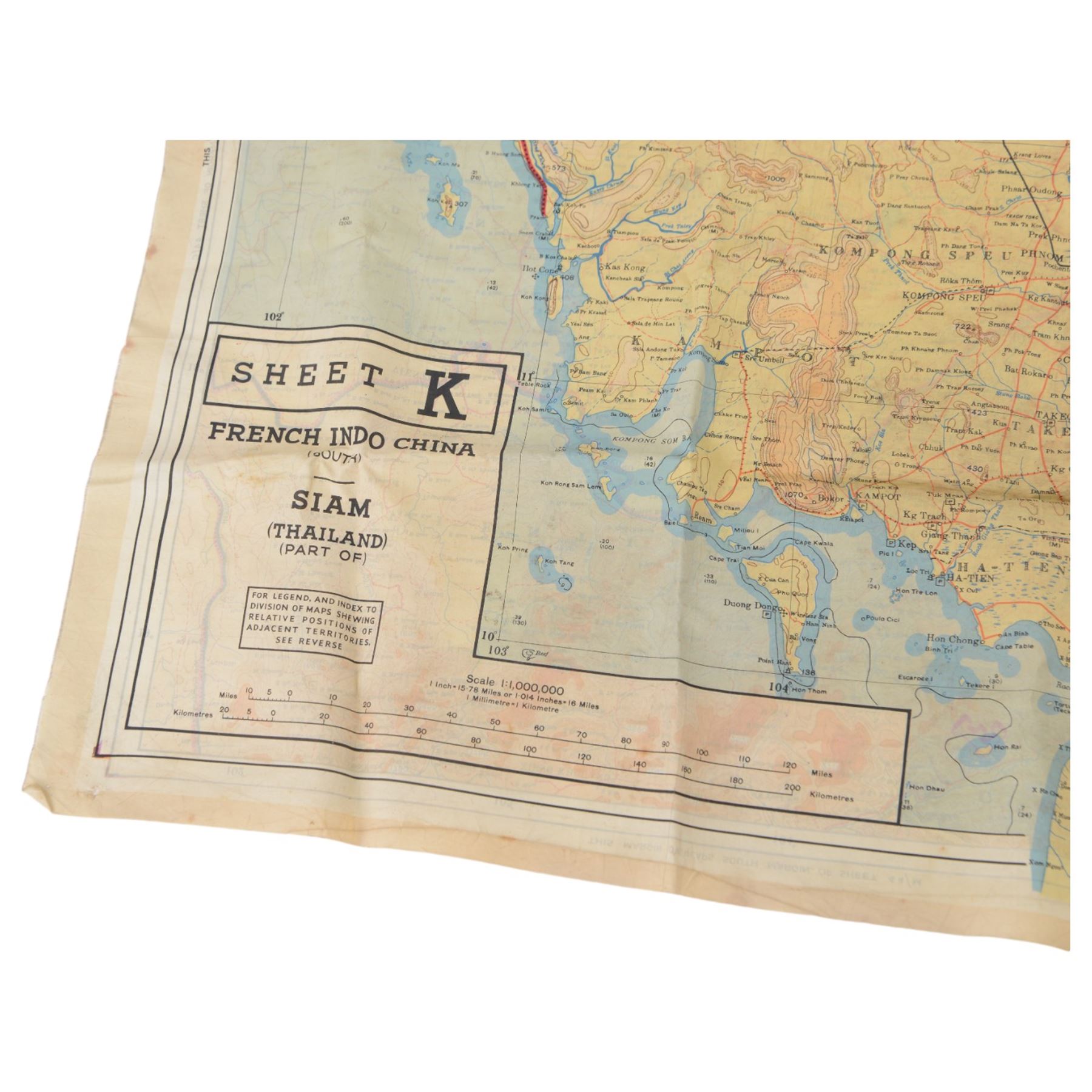 Silk Escape and Evasion Map of French Indo-China and Siam, Sheets J & K, double sided map'