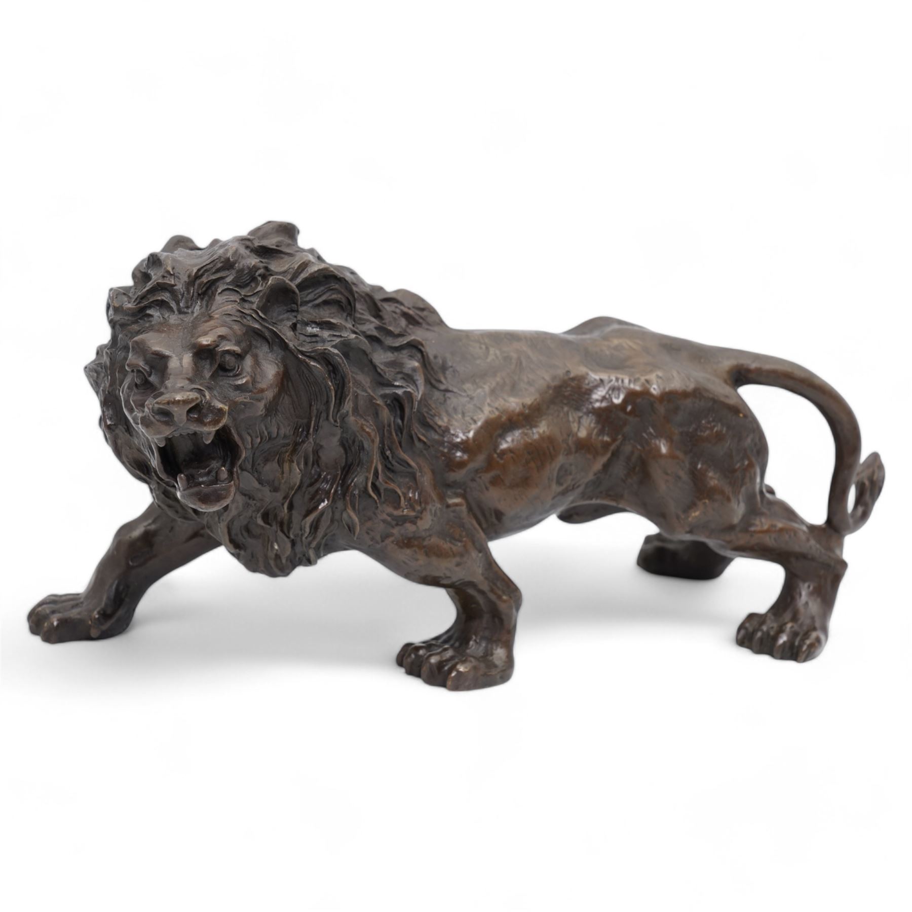 Bronze, modelled as a snarling lion, H16cm