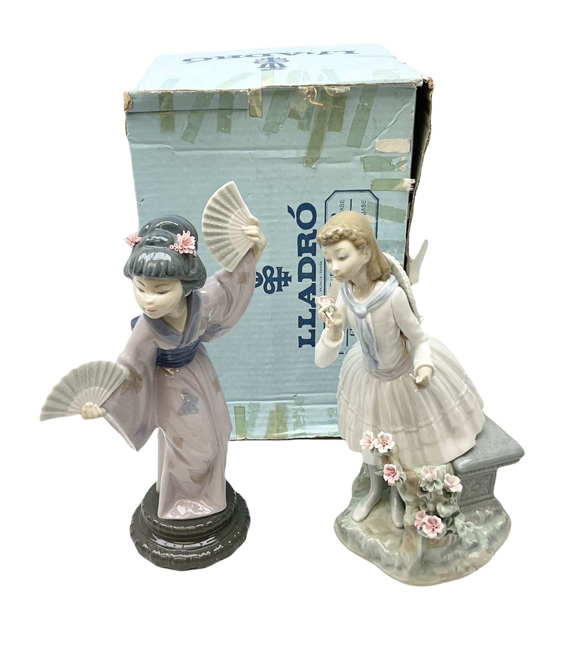 Lladro figures, Exquisite Scent, no.1313 and Madam Butterfly, no.4991, tallest example H29.5cm