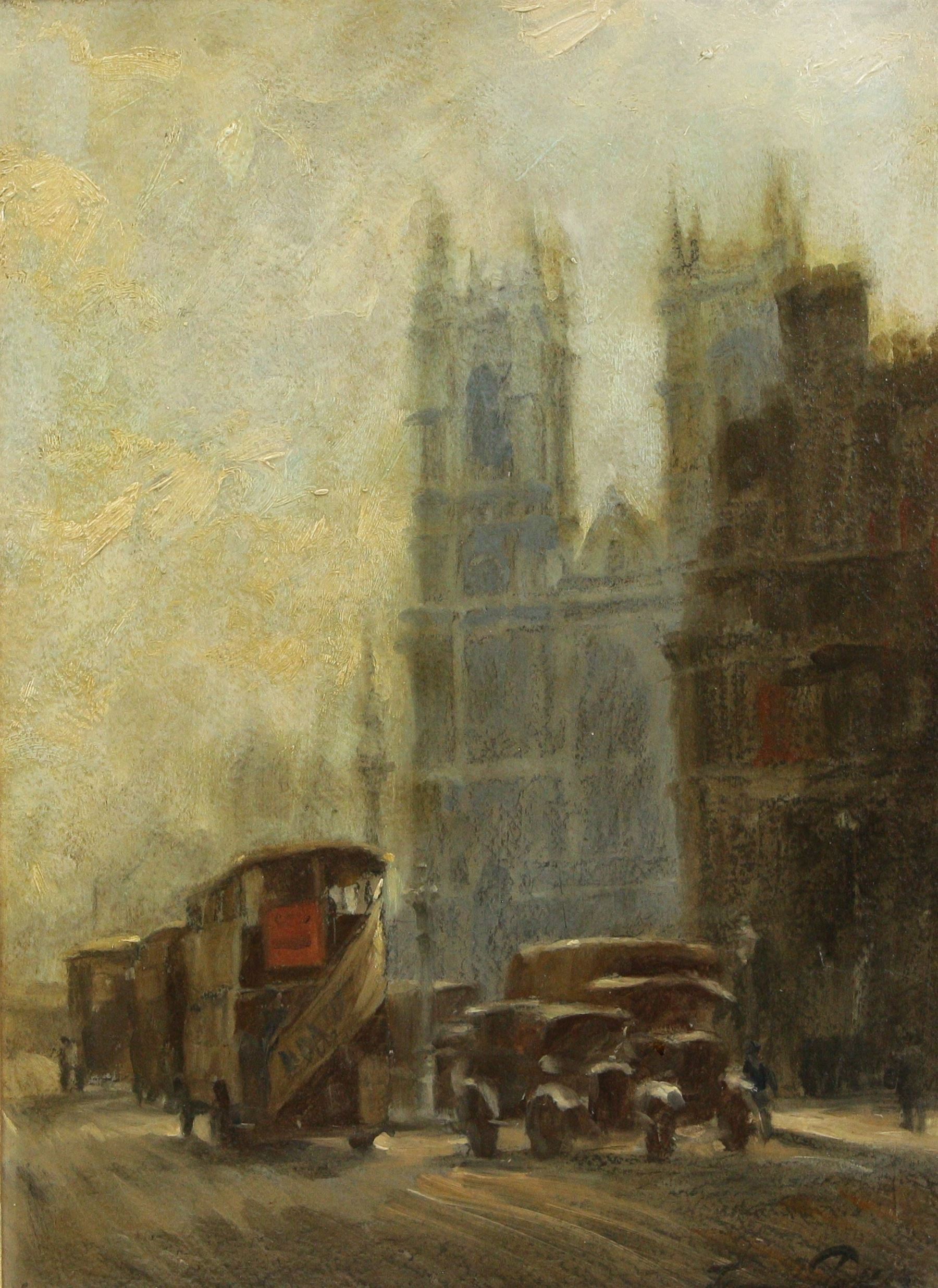 Franz Peffer (German 1887-1937): 'Westminster Abbey', oil on board signed, inscribed verso 47cm x 34cm