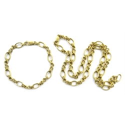  18ct gold fancy chain link necklace and matching bracelet, hallmarked 44.6gm   