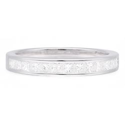 18ct white gold princess cut diamond half eternity ring, hallmarked, total diamond weight 0.69 carat