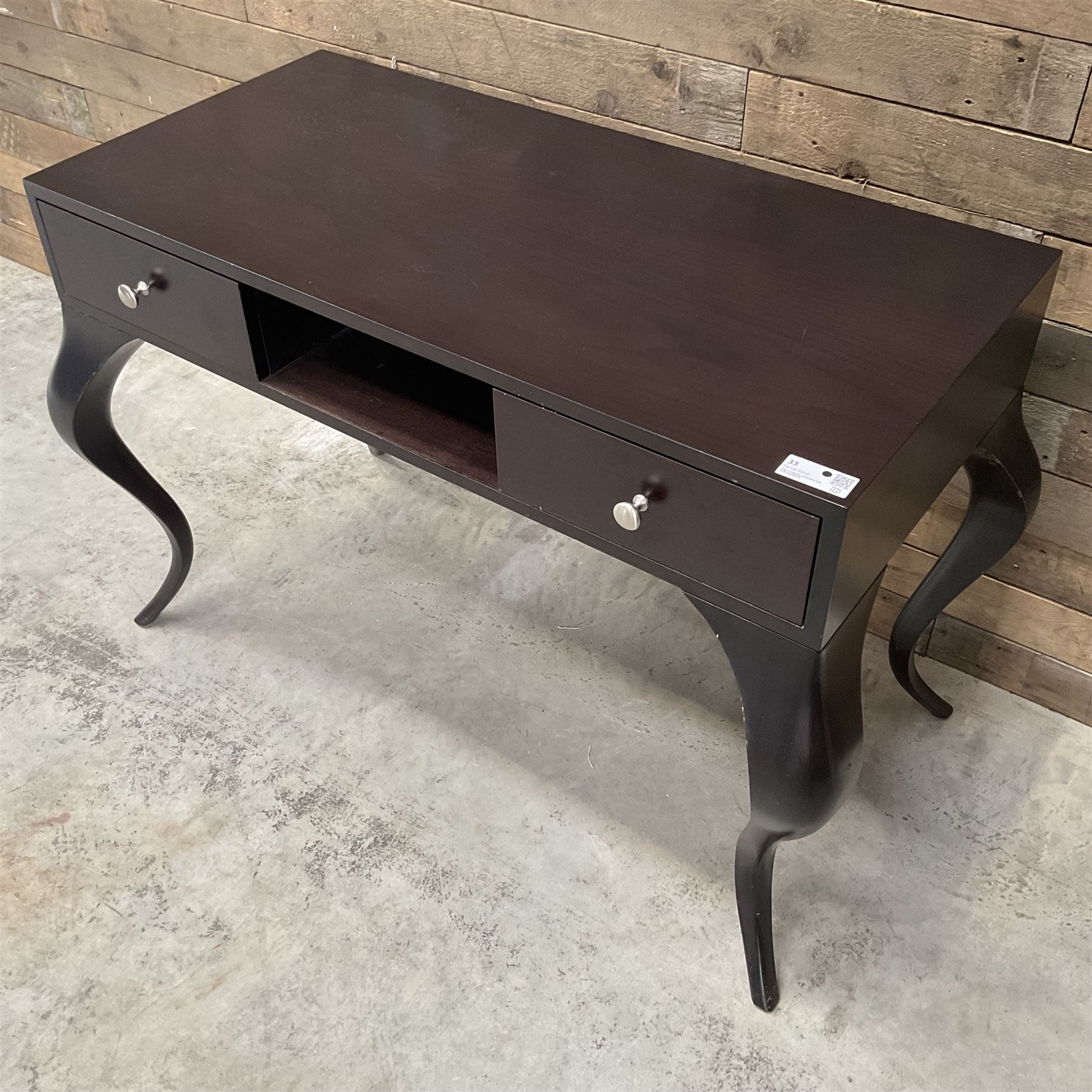 Rosewood finish console dressing table, fitted with two soft-close drawers