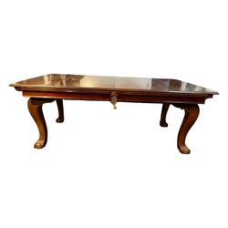 Riley - mahogany slate bed snooker dining table, green baize playing surface fitted with leather net pockets, raised on cabriole supports ending in ball and claw feet; together with set of Riley cues, balls and scoreboard