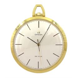 Omega De Ville 18ct gold keyless lever pocket watch, Cal. 601, serial No 28796312, silvered dial with baton hour markers, stamped 18K with Helvetia hallmark