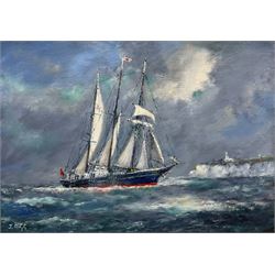 Jack Rigg (British 1927-2023): Schooner 'Malcolm Miller' in 1971, oil on canvas signed, titled and dated 2018 verso 25cm x 35cm