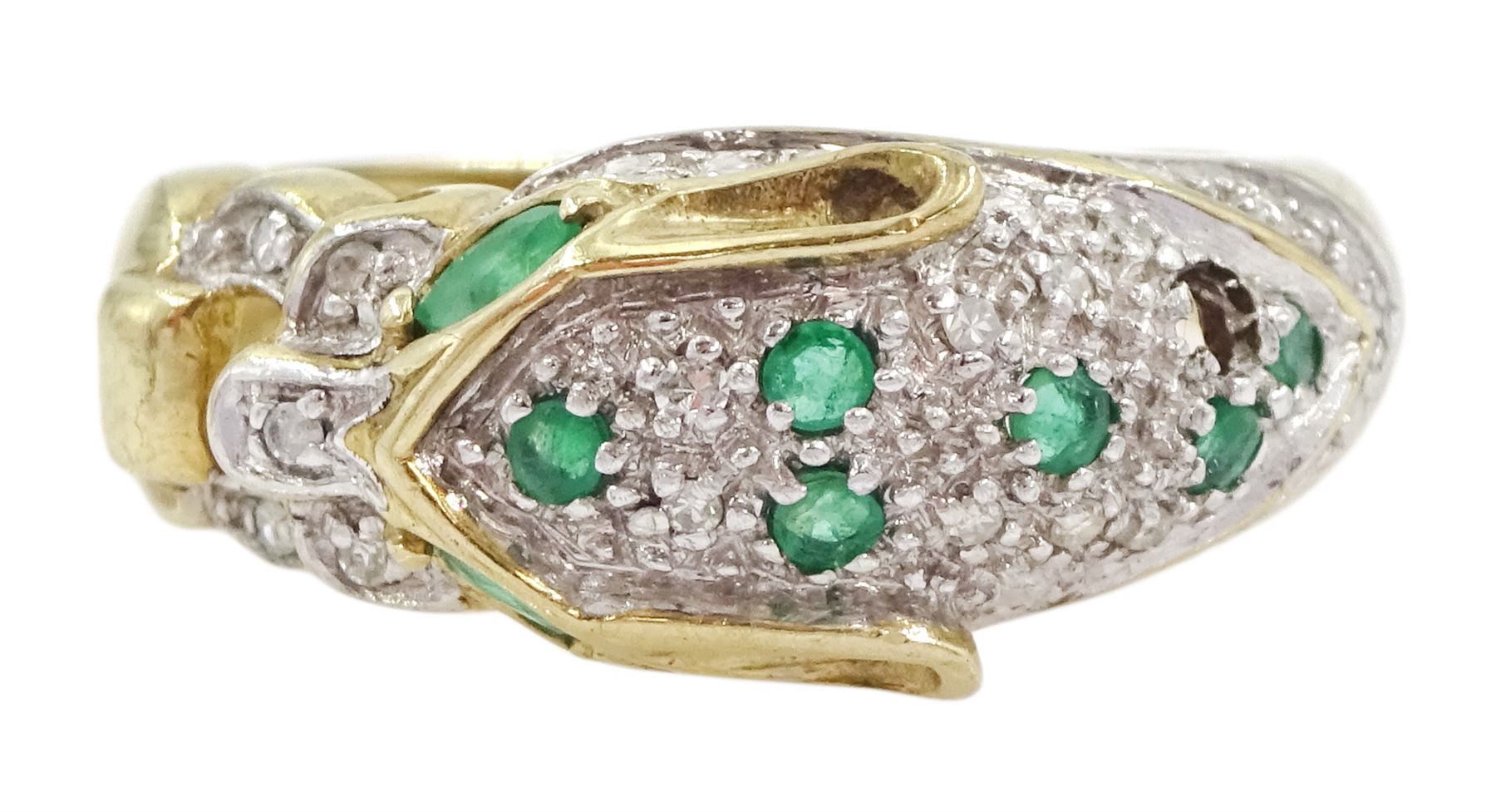 9ct gold emerald and pave set diamond leopard ring, hallmarked