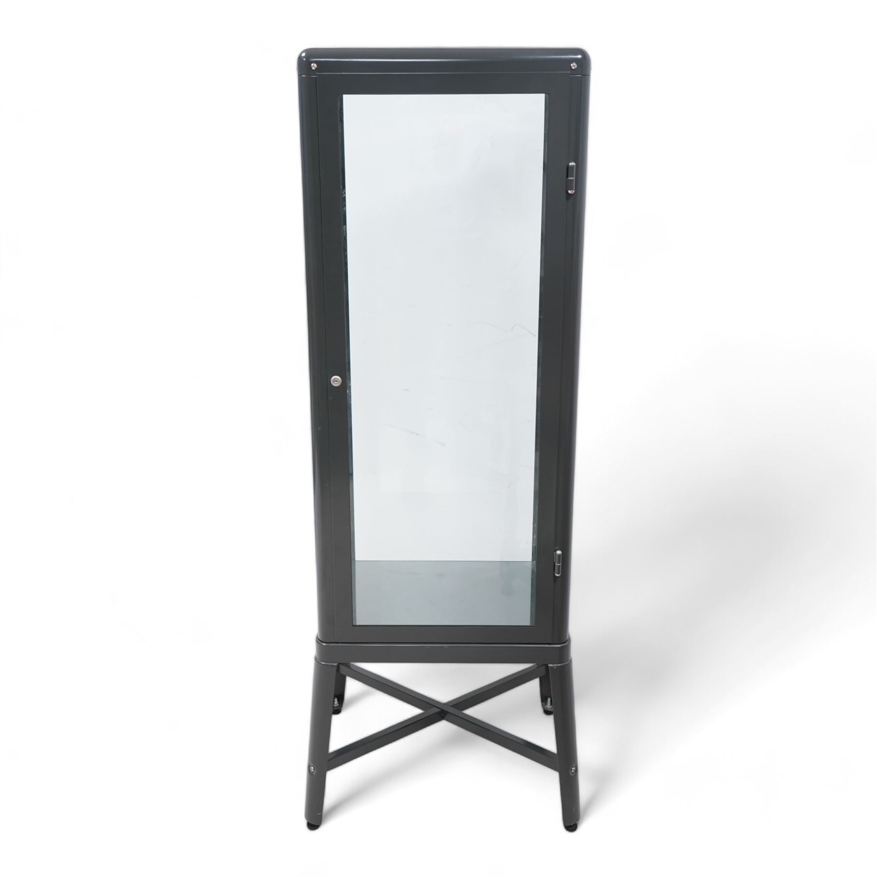 Contemporary grey finish metal display cabinet 