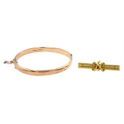 Early 20th century 15ct gold brooch, stamped and a 9ct rose gold bangle, hallmarked